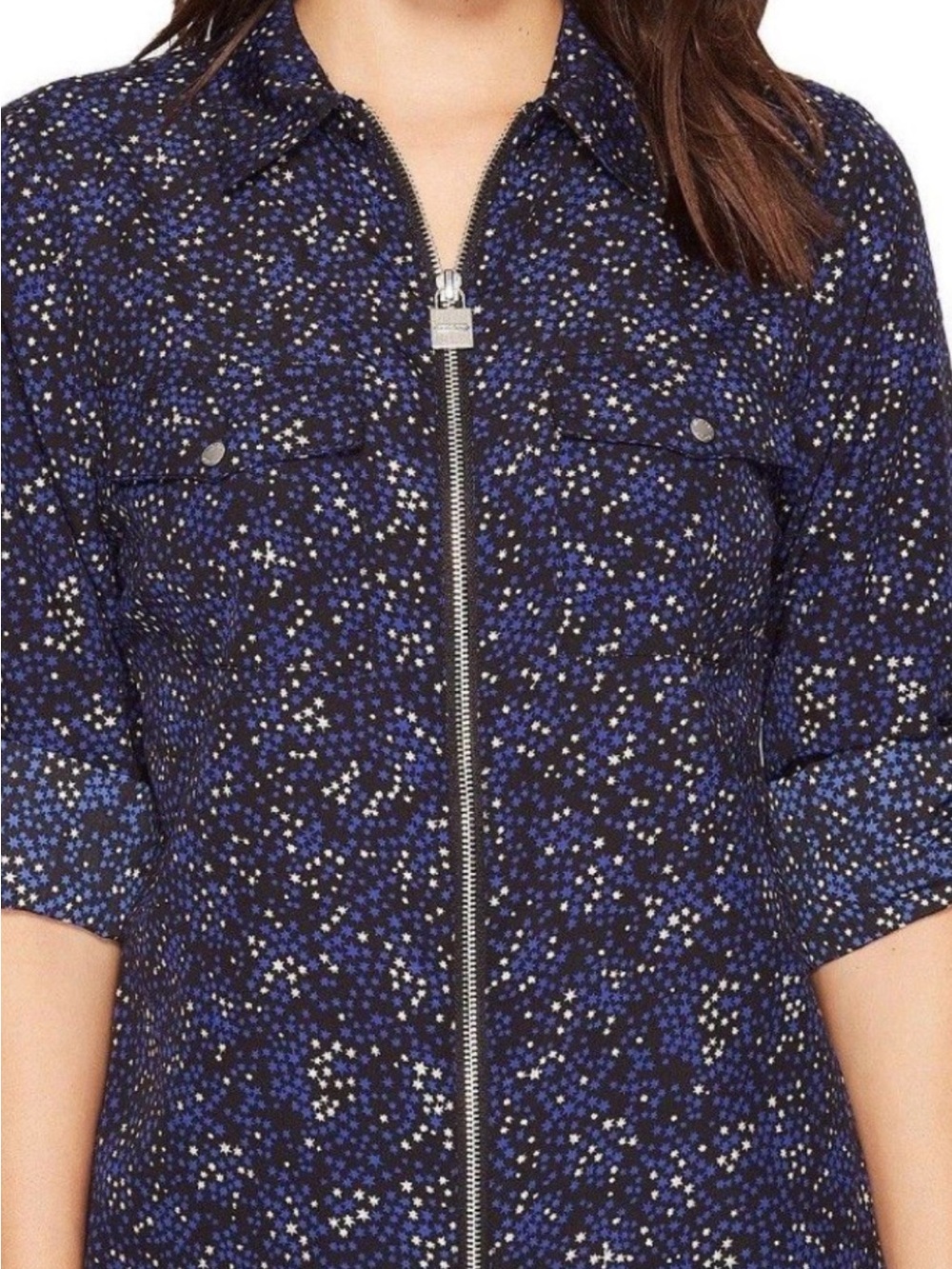 MICHAEL Michael Kors Navy Star-Print Zip Front Jean Jacket